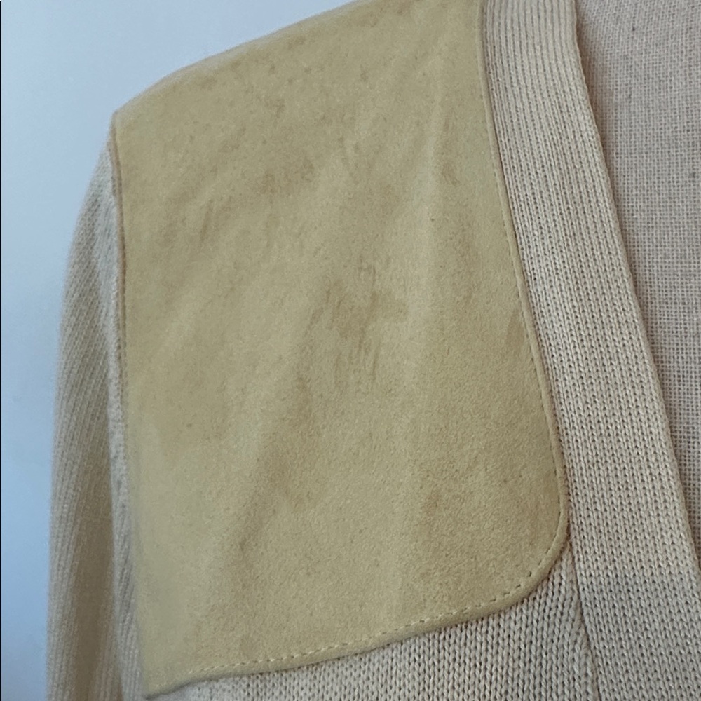 Ralph Lauren Vintage Silk Cashmere Leather Cream Knit Cardigan Old Money Large - Picture 3 of 9